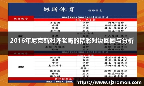 2016年尼克斯对阵老鹰的精彩对决回顾与分析